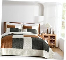 Velvet Queen Size Quilt Set - Queen 90" x 96" Patchwork - Camarel green