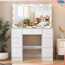Makeup Vanity Set Dressing Desk with Mirror and 11 LED Lights, with 7 Drawers