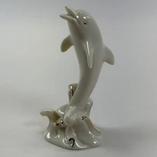 Lenox Leaping Dolphin Figurine Porcelain Ivory 24K Gold Accents