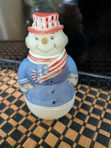 Signed Vintage Fenton Patriotic Frosted Glass Snowman