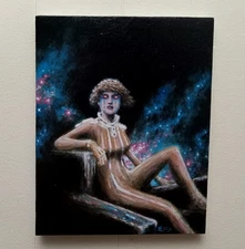 original scifi painting, science fiction cyberpunk space opera art 8x10 in