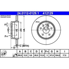 Bremsscheibe ATE 24.0112-0129.1 (2 Stk.) f&uuml;r Mercedes-Benz S