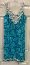 Lilly Pulitzer Blue Butterfly Print Sundress Size 2   Cotton, Lace Trim, Lined