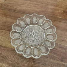 VINTAGE 11" HOBNAIL CLEAR GLASS DEVILED EGG PLATTER PLATE SERVING DISH