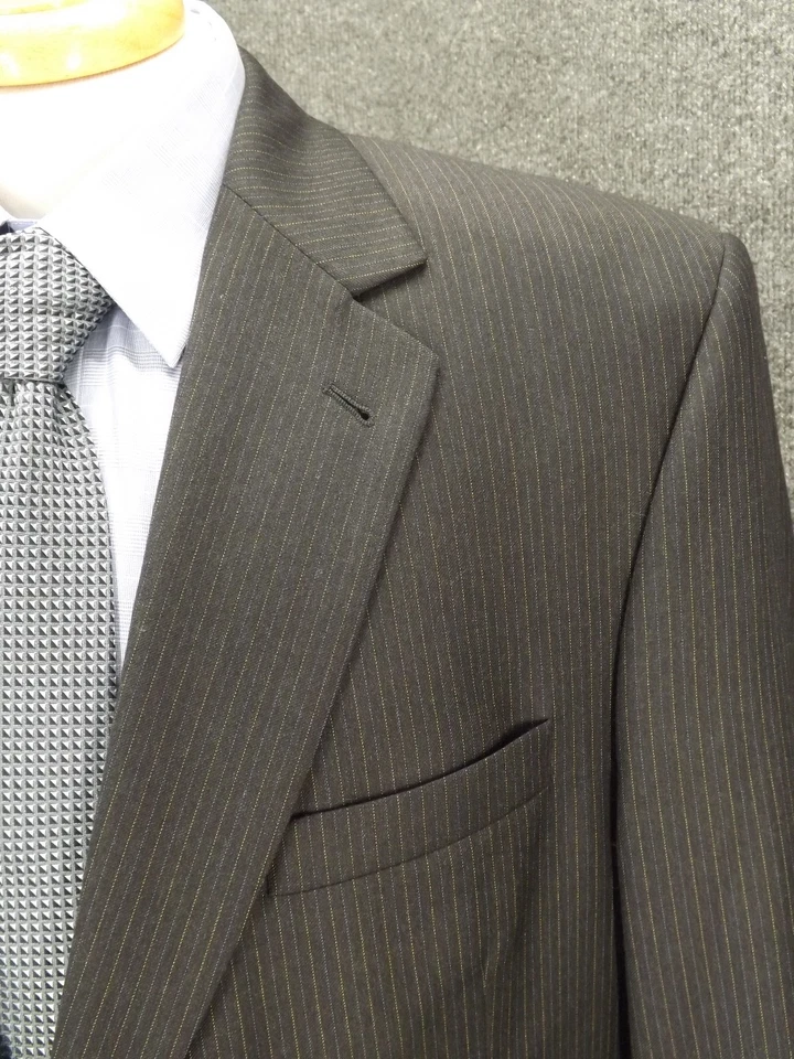 Traje Jos A Bank 46R 38x30 Azul Marino Rayas 100% Lana Plisado Pantalón Firma 2Btn Foto 3 de 4