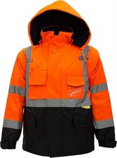 New visor Hi Vis Orange/Black Reflective Hooded Work Safety Jacket coat
