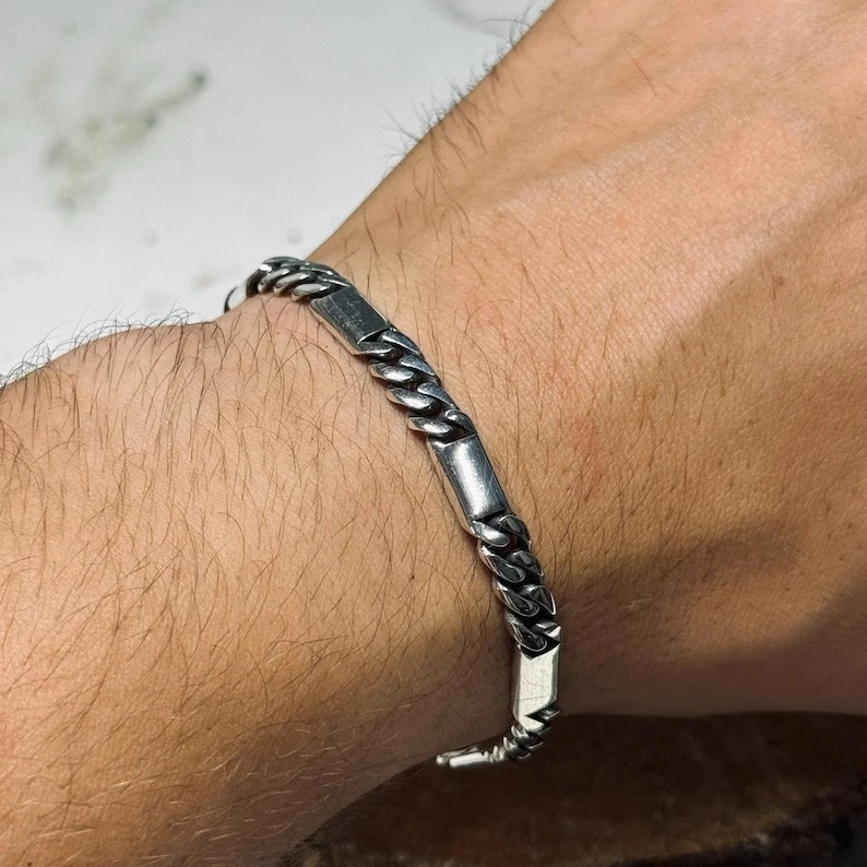 Solid 925 Sterling Men Chain Bracelet Elegant Cuban Link Bracelet - Image 2 of 4