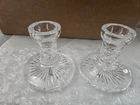 PAIR VTG WATERFORD CRYSTAL CANDLE HOLDERS CANDLESTICKS 4" TALL GOTHIC MARK