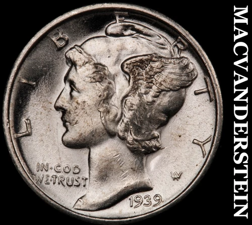 1939-D Silver Mercury Dime - Choice Gem Brilliant Unc++++  Lustrous  #G9403