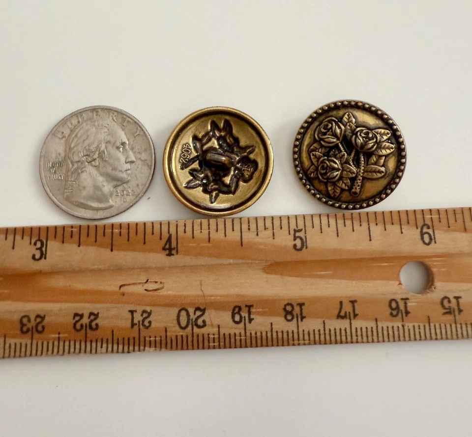5PC Antiqued Bronze Rose Floral Metal Buttons Shank Buttons 23mm - Image 3 of 3