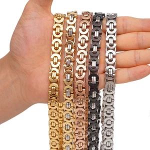 11mm Silver/Gold/Black Stainless Steel Flat Byzantine Box Chain Necklace 16"-40"