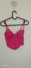 Primark Hot Pink Bustier Strappy Corset Top Bralette Underwired UK 32 C