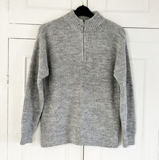 M S Collection Jumper 1/4 Zip Size UK 10 women  s Grey Marl Pre Loved Pullover
