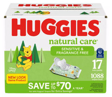 Huggies Natural Care Sensitive Baby Wipes, Fragrance Free 1088 ct. 