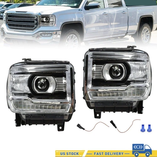 Clear LED Head DRL Lights Lamps For 2014-2018 GMC Sierra 1500 2500 3500