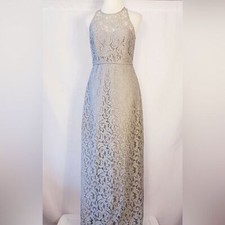 J Crew Pamela Dress in Leavers Lace Sleeveless Full Length Wedding Guest Gray 2