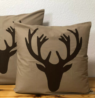 1 Landhausstil Kissenhülle*Kissenbezug beige/braun Hirsch * 50x50cm
