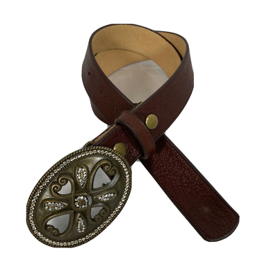 Leatherock Belt Womens Small Brown Leather Brass Oval  display picture 1