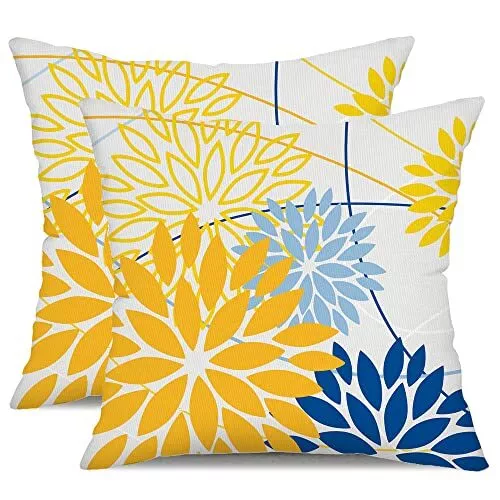 Yellow Blue Outdoor Pillow Cover 18x18 Inch Set Of 2 Outdoor