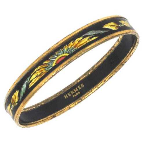 Hermes #1 Bangle Enamel PM Gold Black Bracelet GP Cloisonne Vintage Thin - 第 1/6 張圖片