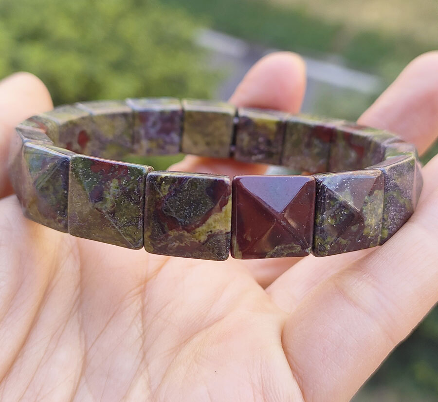 5pcs Blood Jasper Gems square faceted Bracelet Magic Reiki Healing Amulet
