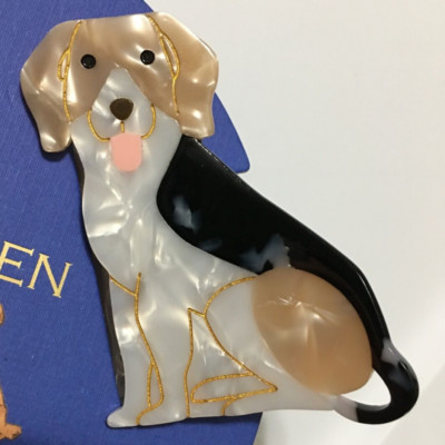 Beagle Hair Clip Adult Kids One Size Pet Dog Shape Pink Linen Stay Paws-Itive