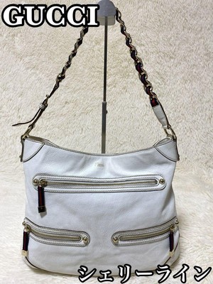 Gucci Sherry Line White Leather Shoulder Bag with 3 Zip Pockets 