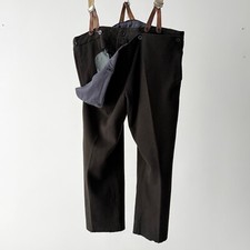 Vintage 50s European Workwear Rancho Suspender Brown Heavy Wool Pants Big Size