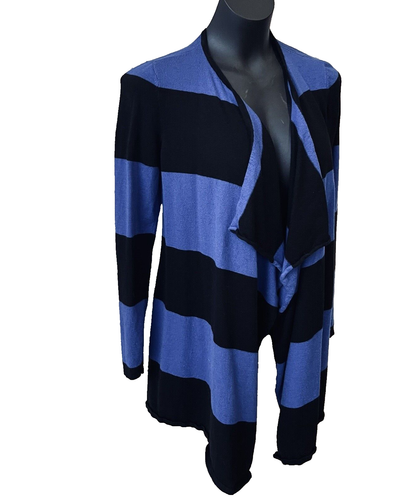 INC International Concepts - Black & Blue Wide Stripe Waterfall Open Cardigan M - Picture 2 of 11