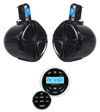 Rockville RGHR2 Marine Bluetooth Receiver, USB+Remote+(2) 8" Wakeboard Speakers