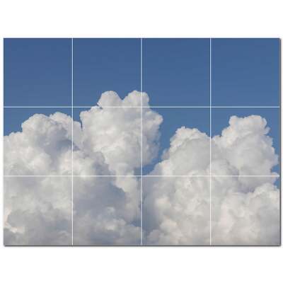 Carrelage Mural Décoratif Nuages - Céramique 48x36 Pouces, 12 Carreaux 12x12 Pouces