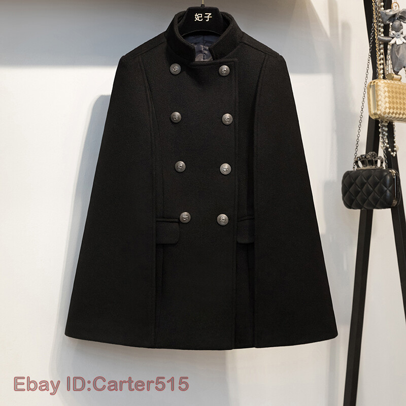 Women Wool Blend Jacket Double-breasted Cape/Cloak Trench Coat