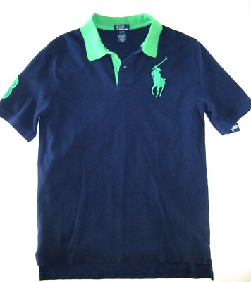 Ralph Lauren Boy Navy Blue Polo Shirt XL 18 20 Y Green Big Pony 