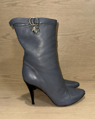 PATRIZIA PEPE GRAY LEATHER ABOVE ANKLE STRAP DETAIL BOOTS Sz 40M MADE IN ITALY
