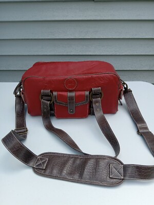 VINTAGE JILL-E DESIGNS RED CAMERA SHOULDER LEATHER BAG CASE PHOTOGRAPHER Trl7#18