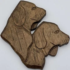 Vintage Hand Carved Wood Labrador Dogs Puppy Wall Hanging Signed Hunting Pet