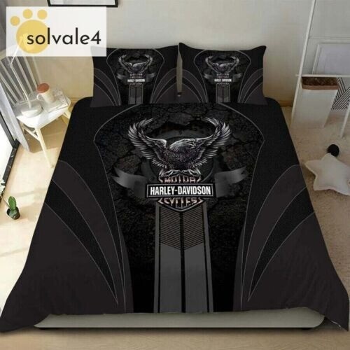 3D Printed Harley Davidson Bedding Set Featuring Eagle and Motorcycles Duvet Cover