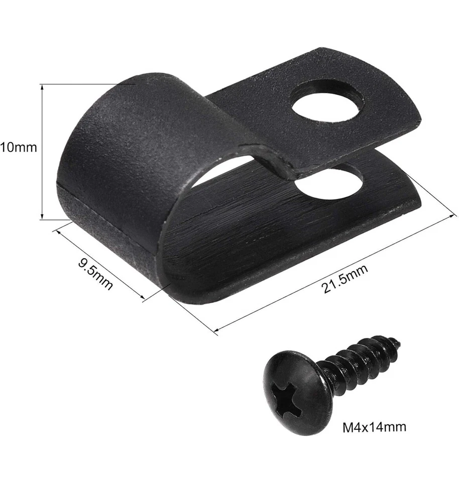 sourcing map 8.4mm Nylon R Type Cable Clip Wire Clamp with Screws Black 100pcs - Image 2 of 4