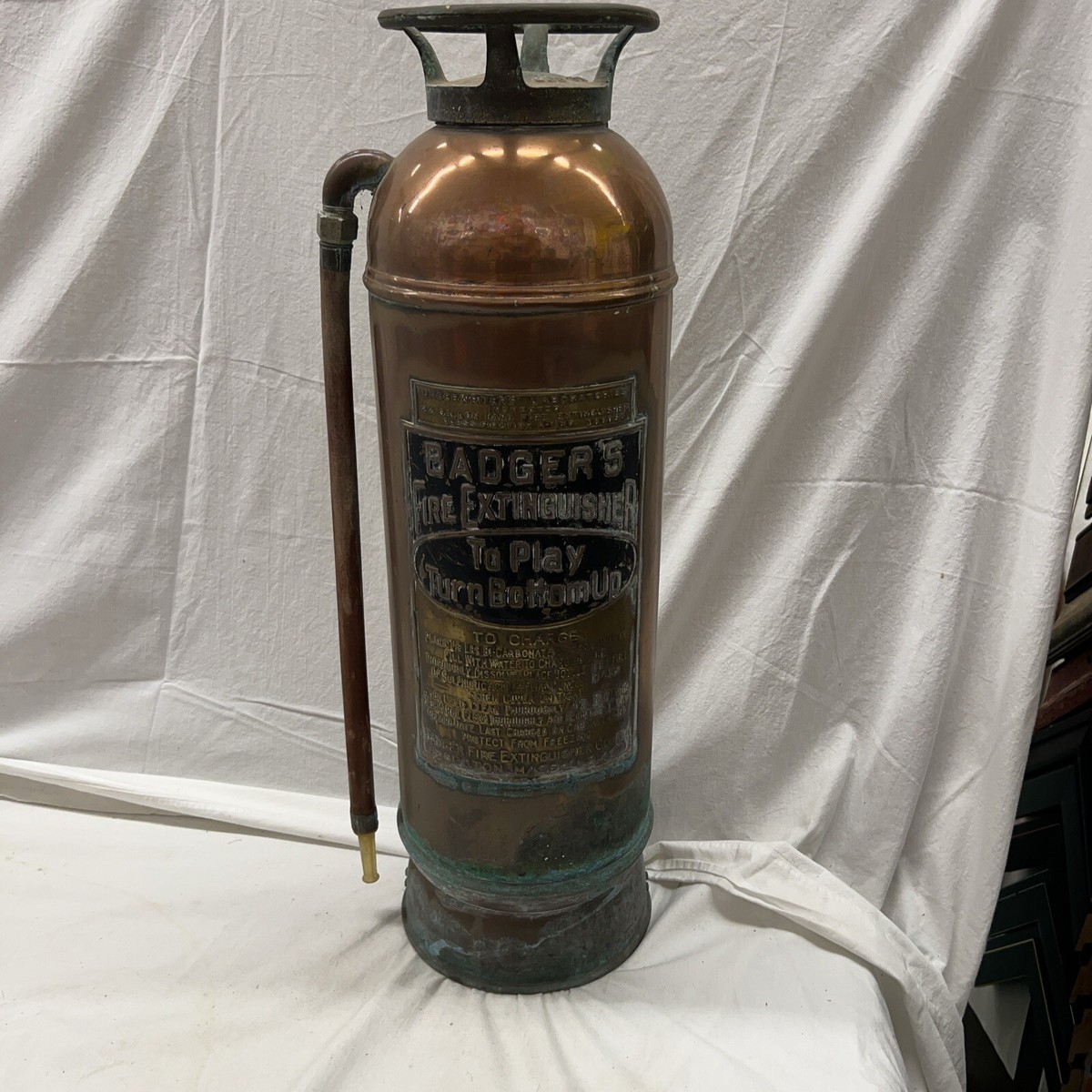 Vintage Badger's Fire Extinguisher Copper Brass TO PLAY Industrial