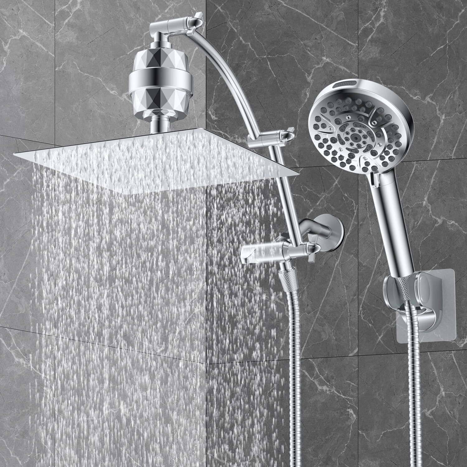 High Pressure All Metal 10'' Dual Filtered Rainfall Shower Head with Handheld
