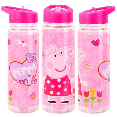 Peppa Pig Trinkflasche Flachmann mit Strohhalm transparent Kinder Mädchen