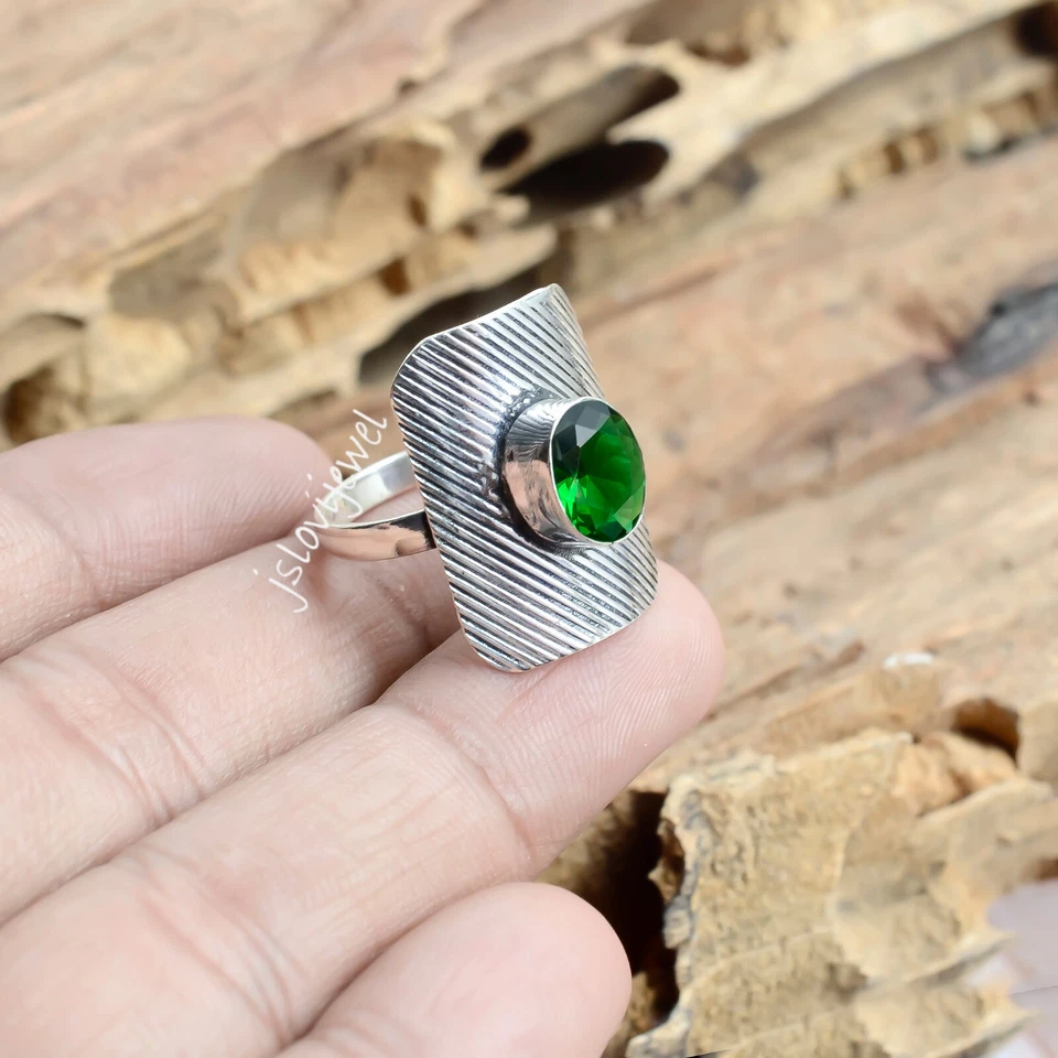 Chrome Diopside Oval Gemstone Ring 925 Sterling Silver Best Gift Men's Jewelry - Image 3 of 4