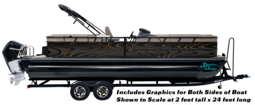 Wavy Orange Black Trippy Graphic Decal Fishing Boat Pontoon US Wrap Kit Vinyl