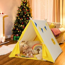 Kids Play Tent, Triangular Kids  Toddlers Tent with Solid Wood Frame Beige