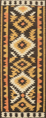 Flat-Weave Kilim Oriental Runner Rug 3x10 Ft Multi-Color Geometric Wool Carpet