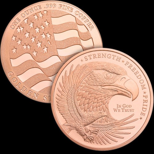 1 Oz. Solid .999 Fine Copper Round - Eagle / Flag - Golden State Mint