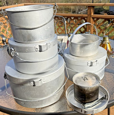 Vintage Aluminum Nesting Camping Mess Set Cooking Pots,Pans, Lids, Handles 13 Pc