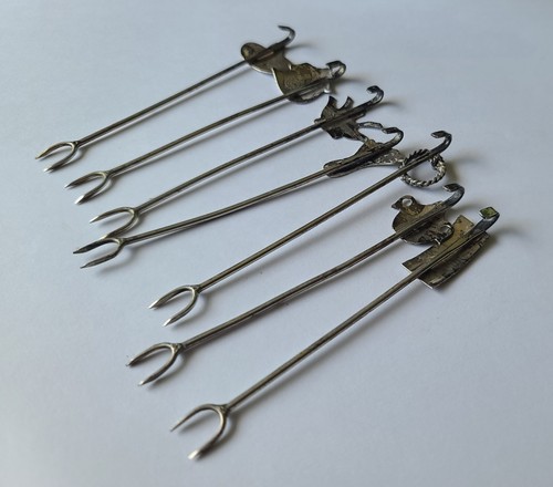 Lot 7 Vintage Mexican Sterling Silver 925 Figural Cocktail Picks MCM 21.5gm - 第 7/24 張圖片