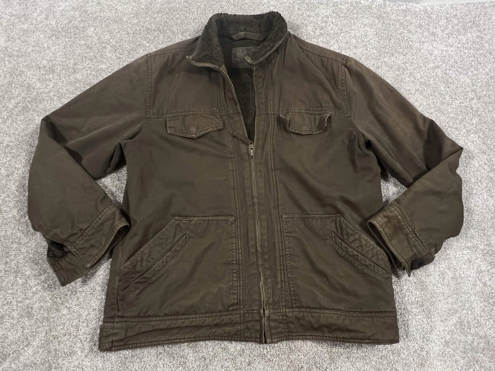 VINTAGE Kirra Jacket Mens Large Brown Canvas Sherpa Lined Zip Surf Skate Y2k