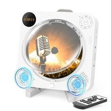 Bluetooth Wall CD Player with Speakers Remote Control FM Radio White